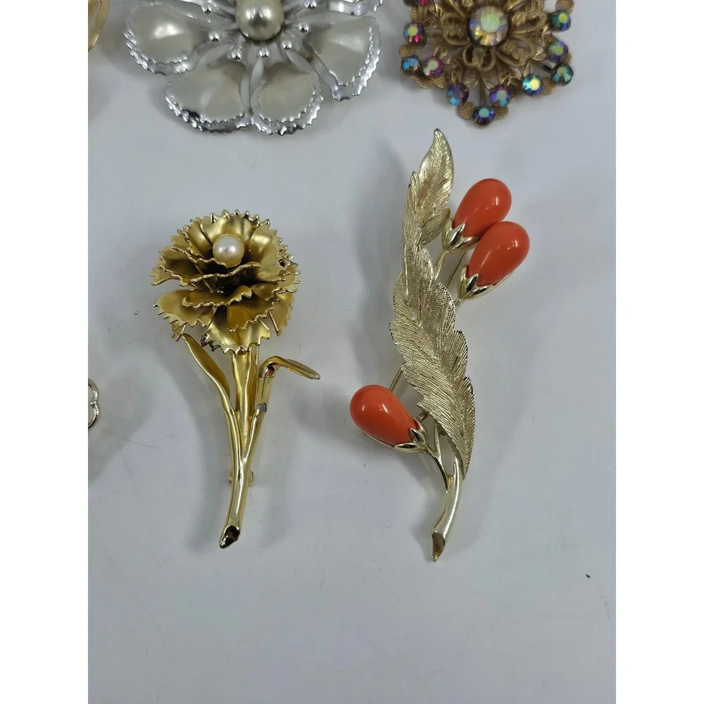 Vintage Brooch‎ Lot 7pc Sarah Coventry Napier Gold Silver Tone Floral Leaf Pearl